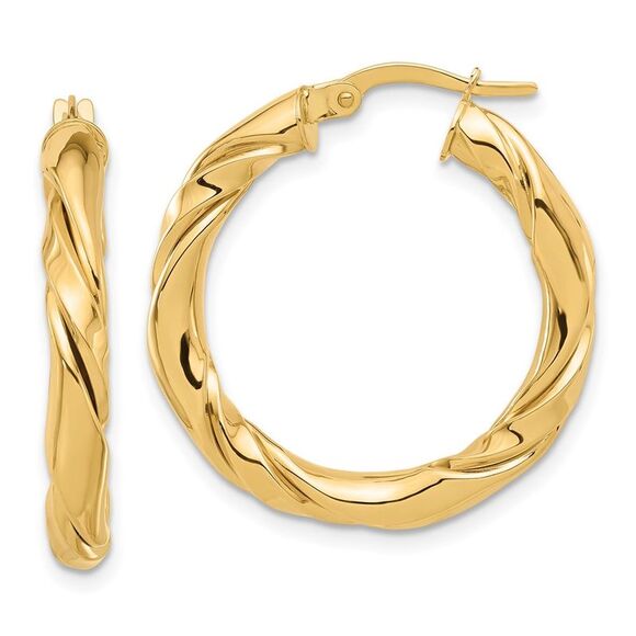 Kazi Luxury 14k Yellow Gold Polished Twisted Hoop Earrings